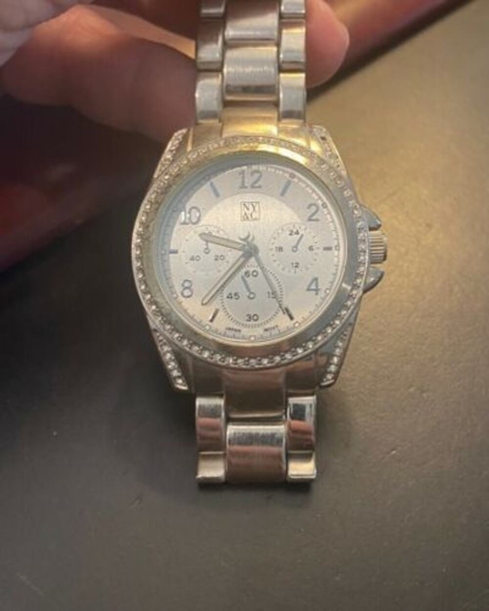 Women's NY&Co Silver Tone 40mm Watch with Crystal Accents